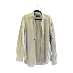 David Donahue Men's White Checked Long Sleeve Button Down Shirt Size 36/37